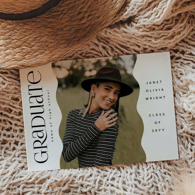 Faire-part Bord vague photo moderne simple Graduate (Créateur téléchargé)