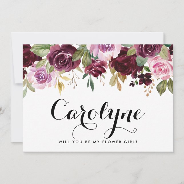 Faire-part Botanique Floral Violet Serez-Vous Ma Fille Fleur (Devant)