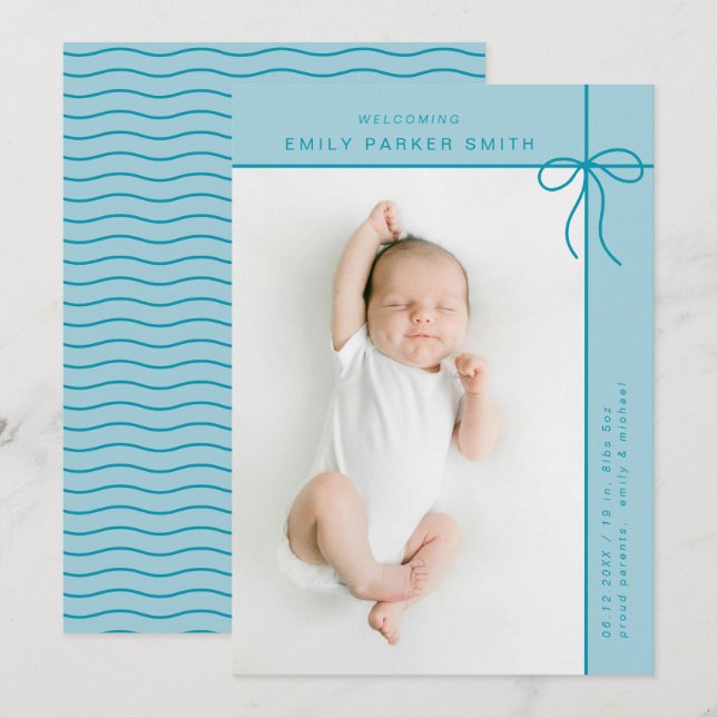 Faire-part Bow et lignes mignonette portrait simple photo (Devant / Derrière)