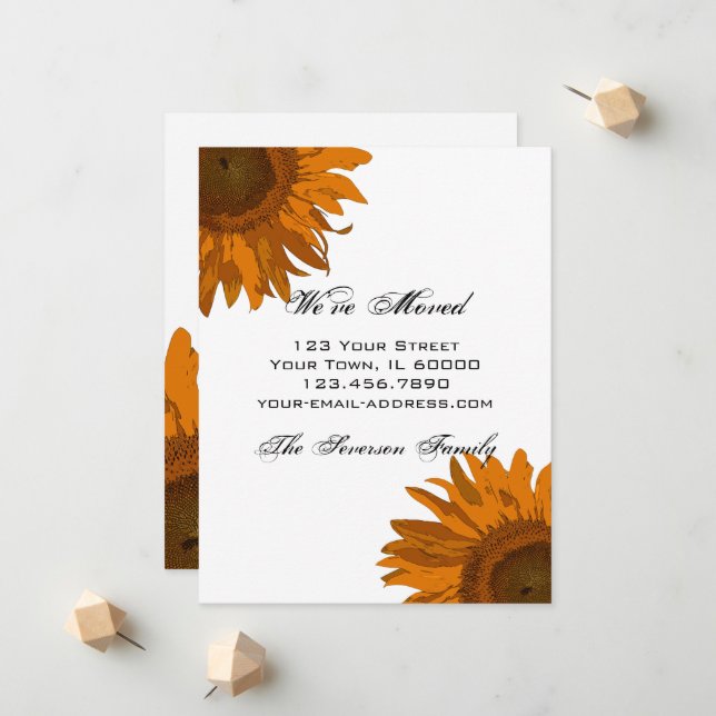 Faire-part Bright Orange Sunflower Changement d'adresse (Devant/Arrière en situation)