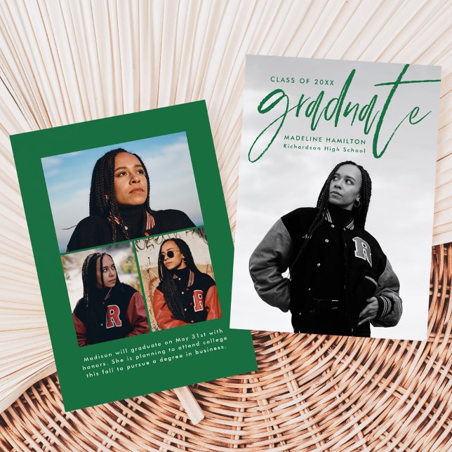 Faire-part Brosse verte manuscrite Script 4 Diplôme photo (Créateur téléchargé)