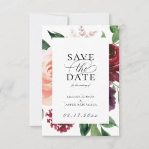 Faire-part Burgundy Blush Floral Enregistrer la date