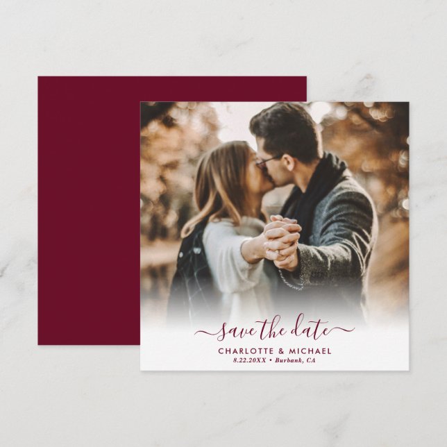 Faire-part Burgundy Elegant Moderne Script Mariage Photo (Devant / Derrière)