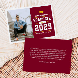 Faire-part Burgundy moderne Gold Photo Graduation