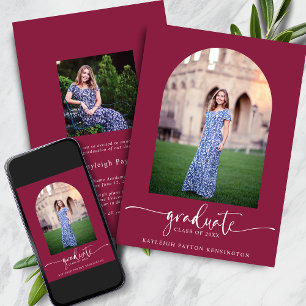 Faire-part Burgundy moderne Script Graduation Arch Photo