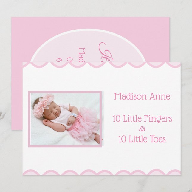 Faire-part C’est une fille Script Photo Girly Pink Birth (Devant / Derrière)