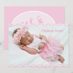 Faire-part C’est une fille Script Photo Rose Girly Elegant Bi