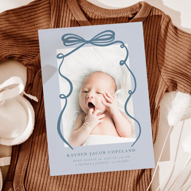 Faire-part Cadre de photo d'annonce de naissance à noeud papi (Créateur téléchargé)