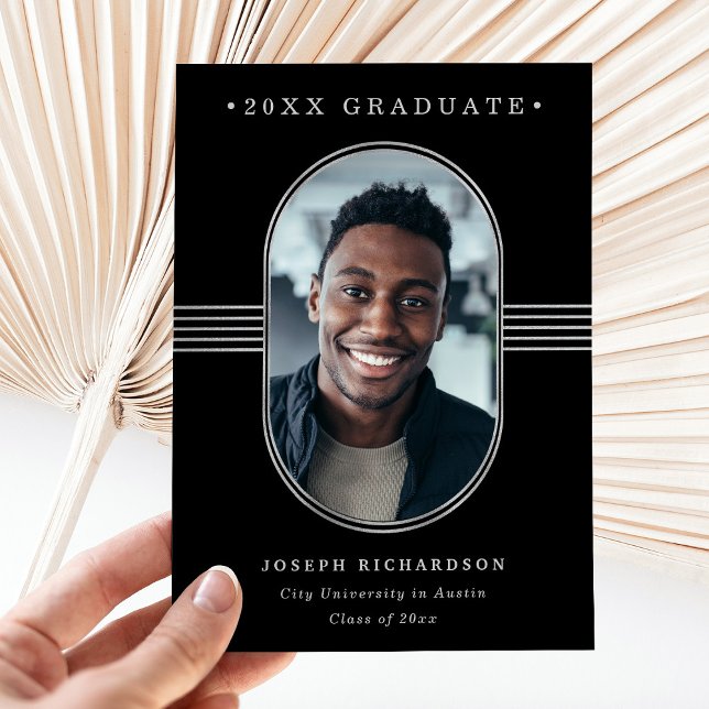 Faire-part Cadre élégant | Diplôme photo noir et argent (Créateur téléchargé)