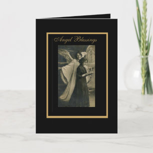 Faire-part Cadre noir d'or de bénédictions vintages d'ange de