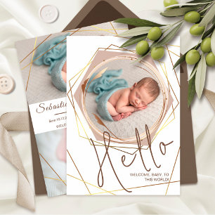 Faire-part Cadre photo géométrique feuille or Nouveau-né Stat