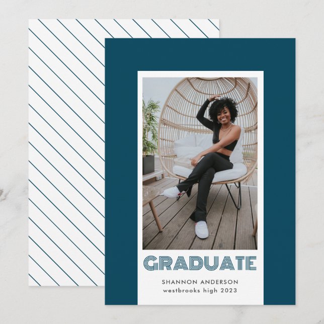 Faire-part Cadre photo moderne Bleu Turquoise Graduation (Devant / Derrière)