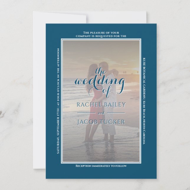 Faire-part Cadre simple moderne 2photo Mariage bleu foncé (Devant)