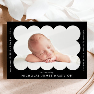 Faire-part Cadres photo Black Modern Scallopé Naissance