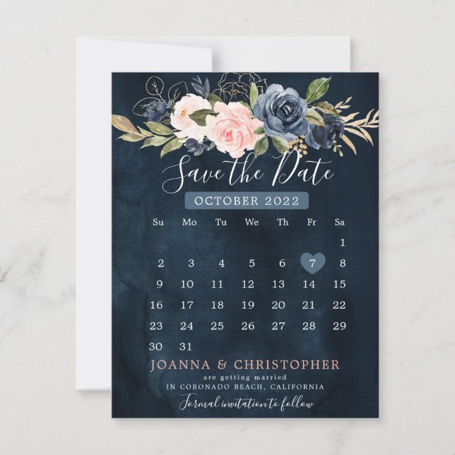 Faire-part Calendrier bleu bleu bleu rose marine Enregistrer  (Devant)