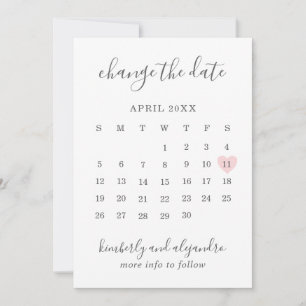 Faire-part Calendrier simple mariage cœur rose changement de