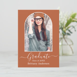 Faire-part Calligraphie Arc Moderne Terracotta Graduation