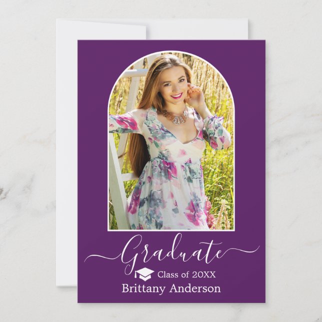 Faire-part Calligraphie Casquette Arc moderne Purple Graduati (Devant)