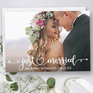 Faire-part Calligraphie Coeur juste marié photo Mariage