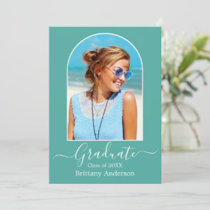 Faire-part Calligraphie d'arc moderne Photo Graduation Turquo