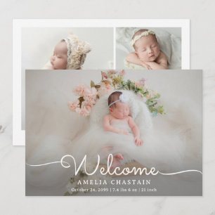 Faire-part Calligraphie de bienvenue moderne 4 Photo Naissanc