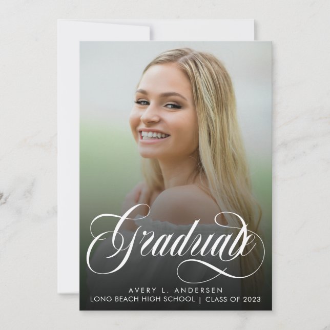 Faire-part Calligraphie de script tendance recouvert de blanc (Devant)