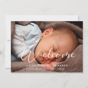 Faire-part Calligraphie élégante Bienvenue photo bébé