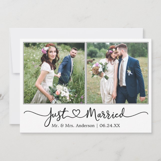 Faire-part Calligraphie moderne Coeur 2 Mariage photo (Devant)