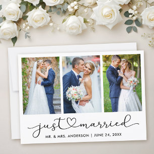 Faire-part Calligraphie moderne Coeur Script 3 Photos Mariage