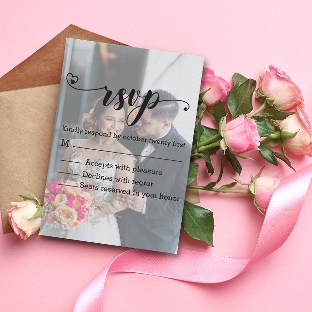 Faire-part calligraphie moderne défraîchi photo rsvp mariage  (Créateur téléchargé)