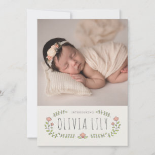 Faire-part Calligraphie moderne Design floral Collage naissan