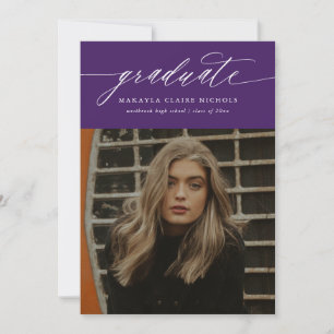 Faire-part Calligraphie moderne Deux Photo Purple Graduation