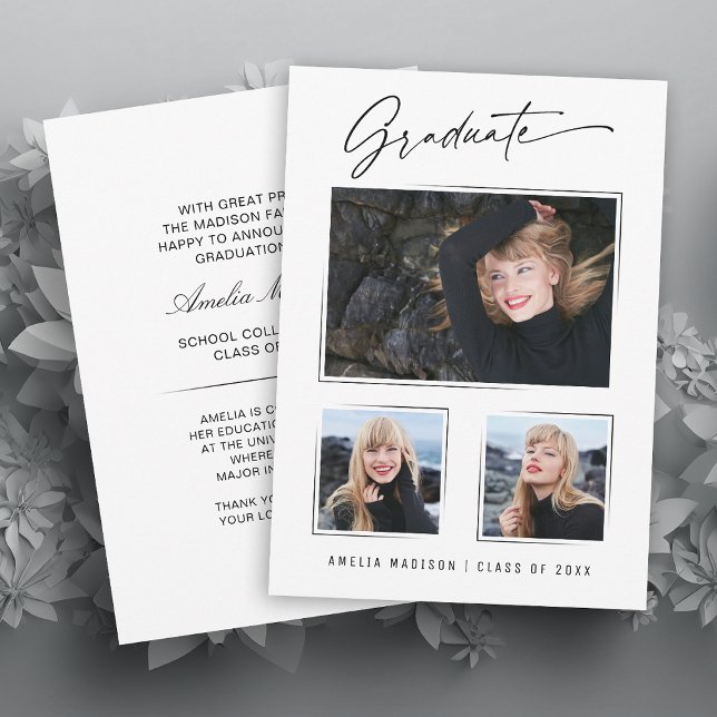 Faire-part Calligraphie moderne Encre Script 3 Photo Gradué (Créateur téléchargé)