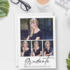 Faire-part Calligraphie moderne Encre Script 4 Photos Graduat