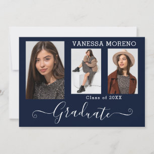 Faire-part Calligraphie moderne Script 3 Photo Bleu Graduatio