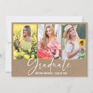 Faire-part Calligraphie Stylo-encre 3 Photo Kraft Graduation