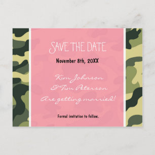 Faire-part Camo armée camouflage & rose carte postale Save Th