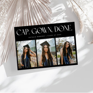 Faire-part Cap. Robe. Terminé. Multi Photo Graduation Noir