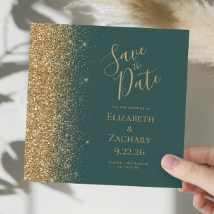 Faire-part Carré Dark Green Gold Parties scintillant Enregist