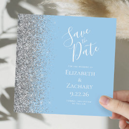 Faire-part Carré Pastel Blue Silver Parties scintillant Enreg