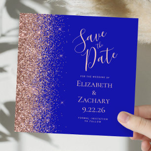 Faire-part Carré Royal Blue Rose Gold Enregistrer la date