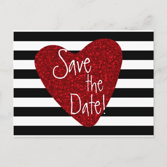Faire-part Carte postale à rayures noires et blanches avec cœ (Devant)