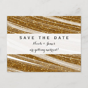 Faire-part Carte postale à save the date blanche pailletée or
