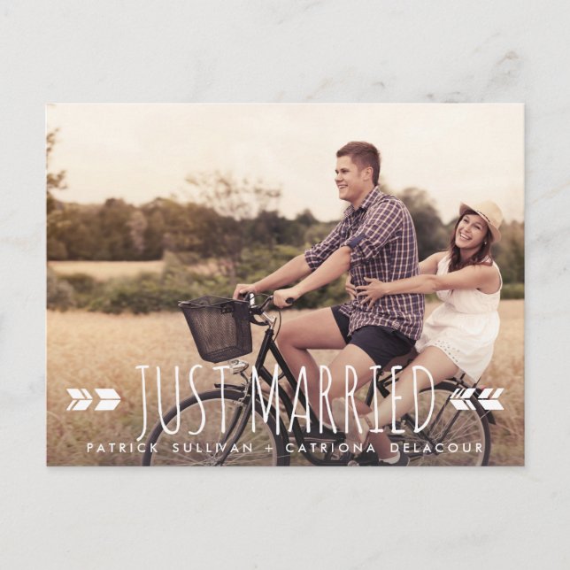 Faire-part Carte postale Aztec Typography Just Married (Devant)