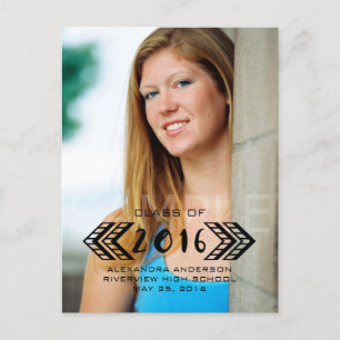 Faire-part Carte postale Black Tribal Aztec Photo Graduation