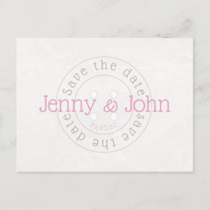 Faire-part Carte postale bouton de couture rose et blanc pour