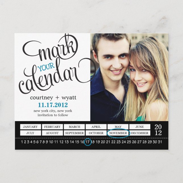 Faire-part Carte postale chic de calendrier Photo Save The Da (Devant)