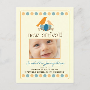 Faire-part Carte postale d'annonce de bébé (orange) Tweet Twe
