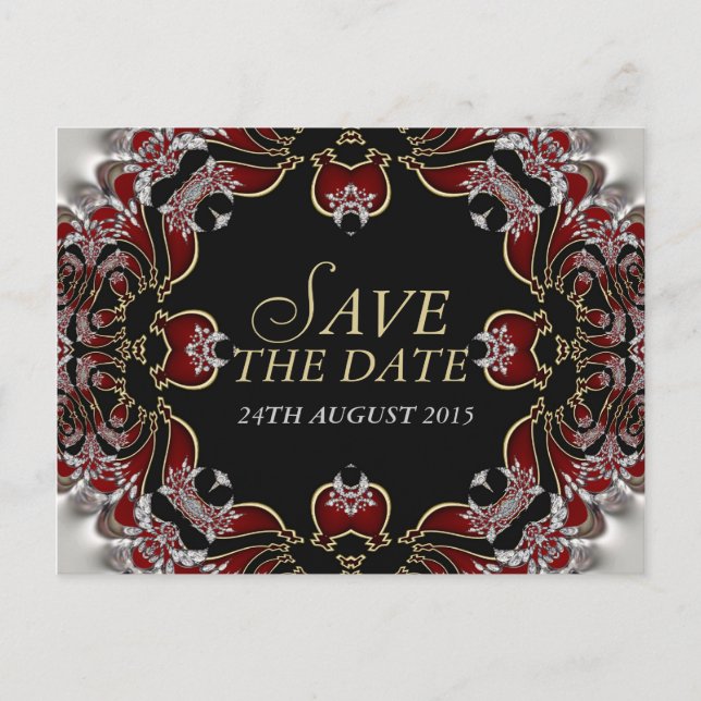 Faire-part Carte postale d'annonce de date de mariage en sati (Devant)