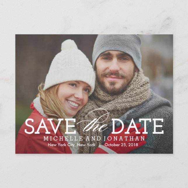 Faire-part Carte postale d'annonce de date de mariage Simplem (Devant)